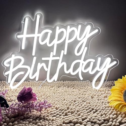 Happy Birthday Neonlicht Nachtlicht für Wandparty Dekor Kunst Wandleuchte dimmbares Leuchtreklame Happy Birthday für Geburtstagsfeier Bars Weihnachtsfeiern UBS Stromversorgung [Energieklasse G] von HFHungkeong