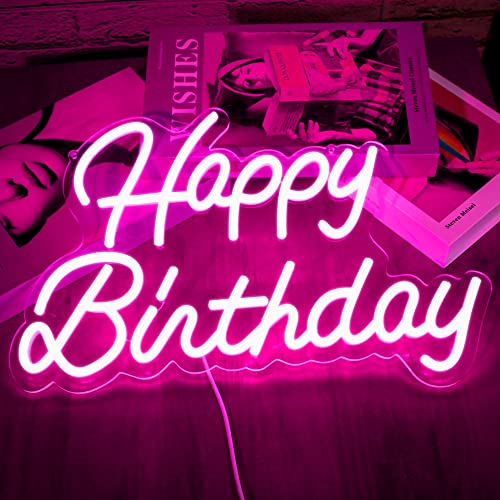 Happy Birthday Leuchtreklame Heimdekoration Lichter Leuchtschild Happy Birthday Geburtstagsparty Dekoration, dimmbarer Schalter, wiederverwendbar ，LED Neon USB Netzteil(Rosa) von HFHungkeong