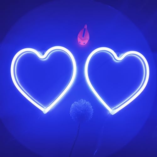 Herz-LED-Neonlicht, blaue Herzlampe für Valentinstag, Muttertag, Herzlicht für Mädchen, Jungenzimmer, Wanddekoration, batteriebetriebene Neon-Herzgeschenke für Ehefrauen, 7,8 x 8,2 Zoll(2 Stück) von HFHungkeong