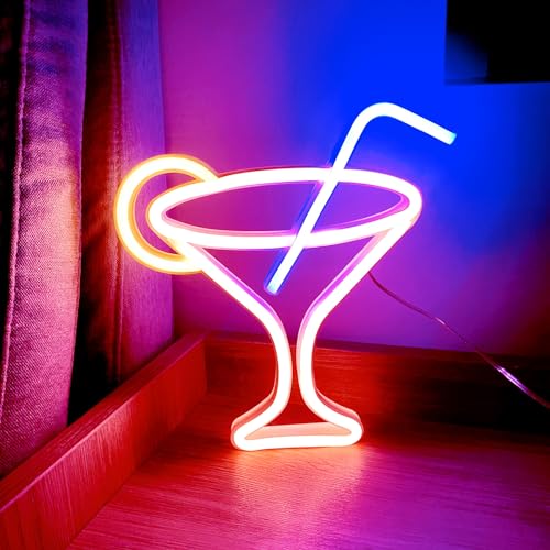LED Neonschild Cocktails Weinglas Neonlicht Batterie und USB Dual betrieben Bar Neon Nachtlichtschilder für Wanddekoration Cocktail Nachtlampe für Bar Club Cocktailbar, Restaurant, Geschäft von HFHungkeong