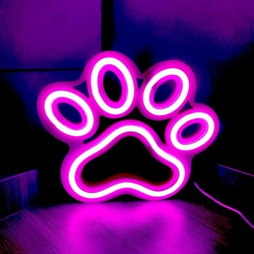 Neon Wanddekoration Hundepfoten Neonschild Batterie oder USB betrieben Holz Hundepfotenform Anime Spiel Neon Hintergrunddekoration (rosa Hundepfote) von HFHungkeong