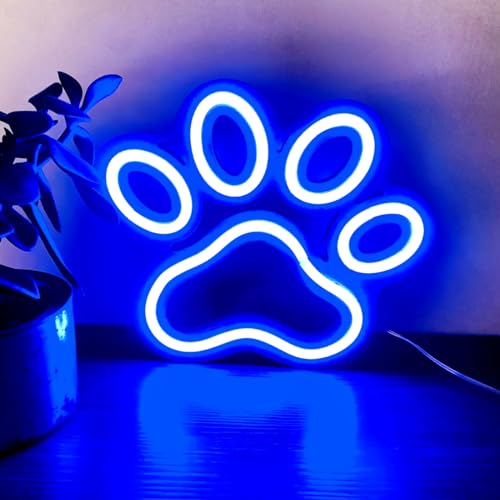 Neonschild Wanddekoration Hundepfoten Neonlichtschild batterie oder USB betrieben hölzerne Hundepfoten Form Anime Spiel Neonlichter für Schlafzimmer Männerhöhlen Geschenke(blaue Hundepfote) von HFHungkeong