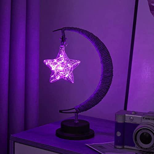Stern und Mondlampe LED Dekorationslampe handgefertigte Eisen-Nachtlampe 3D magische Mondlichtlampe Ramadan Lampe Schlafzimmer Mondlampe Weihnachtsdekoration USB betrieben (Pentagramm Lila) von HFHungkeong