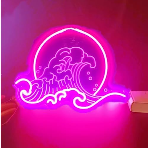 Wave Neonschild Arylic Sunset Sunrize rosa Neonlicht handgefertigt, dekorative Nachtlampe dimmbare LED Wandkunst Lichter für Spielzimmer Wohnzimmer Schlafzimmer Büro Bar Wanddekoration 38 x 29 cm von HFHungkeong