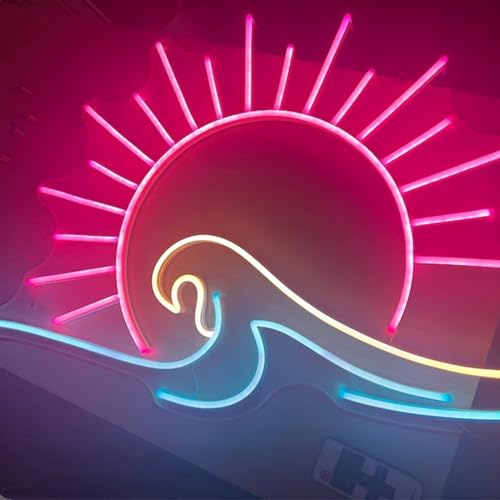 Wave Sunrize Leuchtreklame mit dimmbarem Controller, Anime-Neonlicht-LED-Meereswellen-Schilder für Männerhöhle, Schlafzimmer, Hochzeitsbar, Party, Spielzimmer, Wanddekoration (43,18 x 25,4 cm) von HFHungkeong
