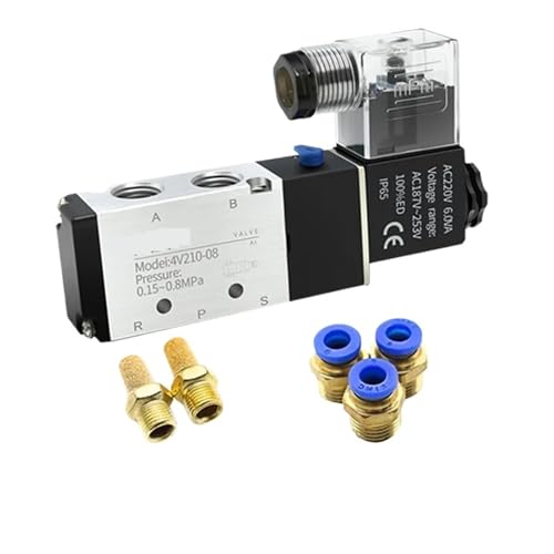 HFIGNIAHQ Two Position Five - Way Pneumatic Solenoid Valve 4V210-08 with Dual Voltage DC24V/AC220V and 4mm Fittings for Cylinder Control(PC 4V210 12mm,AC110) von HFIGNIAHQ
