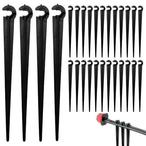 100 Stück Micro Drip Rohrhalter, 11cm Lang Rohrhalter Schwarz Leitungshalter Gartenschlauch-Erdanker für Schlauch 4/7mm,Schwarz Bewässerungs-Stützpfähle, Gartenschlauch Microdrip Erdnägel von HFMYGS