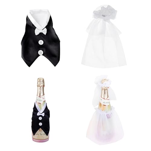 2 Stück Hochzeits Weinflaschen Set, Braut und Bräutigam Hochzeitsflaschen Dekorationen, Brautpaar Deko Flaschendeko, Hochzeitskleid Hochzeitsanzug Tischdekoration von HFMYGS