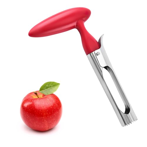 Apfelentkerner,Apfelausstecher,Entkerner Apfel,Edelstahl Apfelausstecher,Apfelentkerner mit einem roten Griff,Apfelentkerner mit einer gezackten Edelstahlklinge,für Äpfel Birnen und anderes Obst von HFMYGS