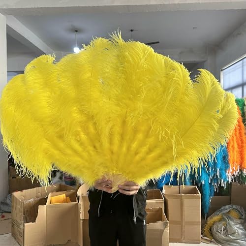 1/2 Stück Champagner-Straußenfederfächer für 13 Knochen, großer Handfächer, 100 cm, 130 cm, Basteln, Karneval, Hochzeit, Bühne, Tanzdekor, Gelb, 130 cm, 1 Stück von HFNCE