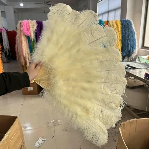 1/2 Stück Champagner-Straußenfederfächer für 13 Knochen, großer Handfächer, 100 cm, 130 cm, Basteln, Karneval, Hochzeit, Bühne, Tanzdekor, Hellgelb, 100 cm, 2 Stück von HFNCE