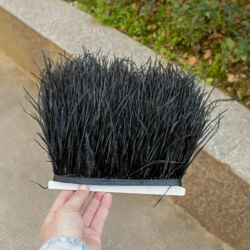 1 Meter Straußenfedernband, Straußenfederbesatz, Höhe 8–10 cm, DIY-Bastelarbeiten, Hochzeit, Kleidung, Zubehör, Dekoration, 14 schwarz, 8–10 cm von HFNCE