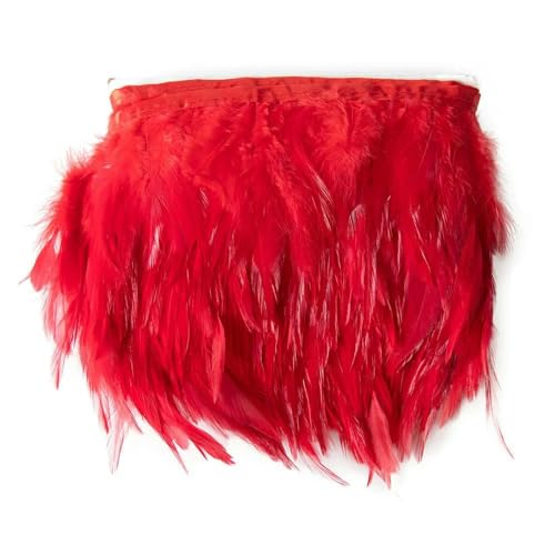 1 Meter flauschige Hühnerfedern, Fransenband, Hühnerfeder auf Band, Fransen, Nähbesatz, DIY-Kleidung, Kleiderdekoration, Rot, 10–15 cm, 1 Meter von HFNCE