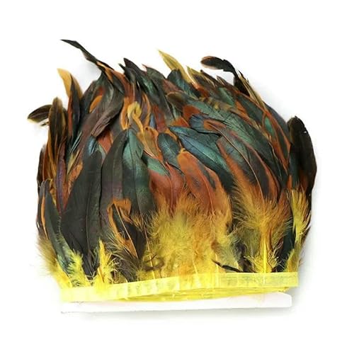 10 Meter natürliche Hühnerhahnschwanzfedern, Besätze, Bänder, DIY, Nähen, Kleidung, Hochzeitsdekorationen, Kunsthandwerk, 15–20 cm, Gelb, 5 Meter von HFNCE