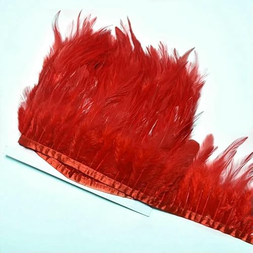 10 Meter natürliche gefärbte Hühnerfedern, Fransenbesatz, 10–15 cm, DIY-Federband, Basteln für Festival-Party-Kleidungsdekoration, Rot, 10 m 10 Meter natürliche gefärbte Hühnerfedern, Fransenbesatz, 10–15 cm, DIY-Federband, Basteln für Festival-Party-Kleidungsdekoration, Rot, 10 m von HFNCE