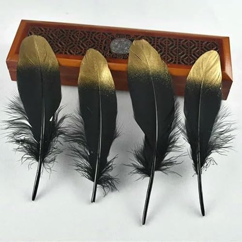 10 Stück/Los Spray Gold Silber Gänsefedern für Handwerk Gänsefedern Kunsthandwerk Assesoires Traumfänger Hochzeit Party Dekoration-Schwarz Gold-13-18cm (5-7 Zoll) von HFNCE