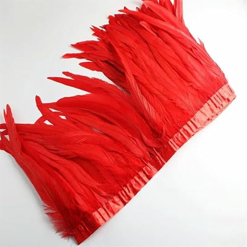 10 Yards Hahnenschwanzfederbesatz für Heimwerkerarbeiten, 25–30 cm Federfransen für Kleidung oder Karnevalszubehör-Rot-2 Yards 10 Yards Hahnenschwanzfederbesatz für Heimwerkerarbeiten, 25–30 cm Federfransen für Kleidung oder Karnevalszubehör-Rot-2 Yards von HFNCE