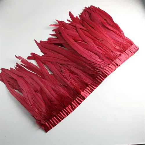10 Yards Hahnenschwanzfederbesatz für Heimwerkerarbeiten, 25–30 cm Federfransen für Kleidung oder Karnevalszubehör - Weinrot - 2 Yards 10 Yards Hahnenschwanzfederbesatz für Heimwerkerarbeiten, 25–30 cm Federfransen für Kleidung oder Karnevalszubehör - Weinrot - 2 Yards von HFNCE