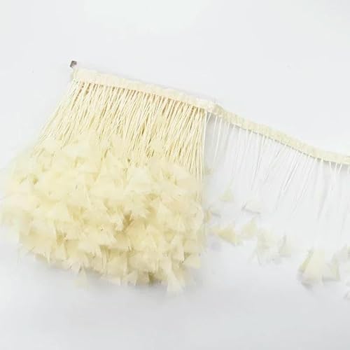 2 Meter Truthahnfedern auf Band, Quaste, Fransenbesatz, Dekoration, weiß, schwarz, Feder, Bastelband, Nähen, Basteln, Kleidung, Dekor, 19, Beige von HFNCE
