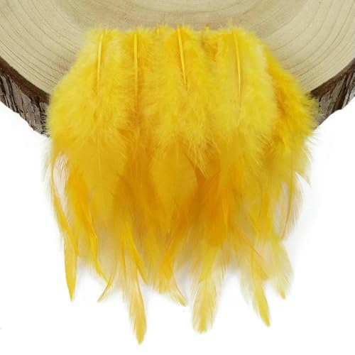 50/100 Stück Hahnenfedern, natürliche Hühnerfedern zum Basteln, DIY-Schmuckzubehör, Traumfänger, Dekorationsfedern, 8–12 cm, Gold, 1–100 Stück von HFNCE
