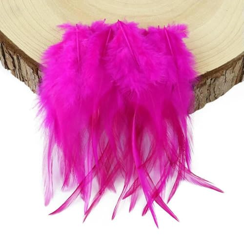 50/100 Stück Hahnenfedern, natürliche Hühnerfedern zum Basteln, DIY-Schmuckzubehör, Traumfänger, Dekorationsfedern, 8–12 cm, Rosarot, 50 Stück von HFNCE