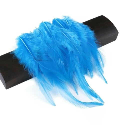 50/100 Stück bunte Hühnerhahnfedern 8–12 cm zum Basteln, DIY, Hochzeitsdekoration, fliegende Krawatte, Karnevalszubehör, Federn, Seeblau, 50 Stück von HFNCE