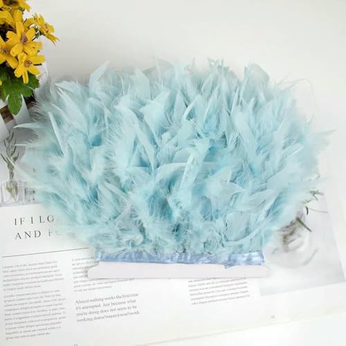 Natürliche Truthahnfedern, 10–15 cm, weißes und schwarzes Federband für Hochzeitsfeiern, Kleider, Kleidung, Nähzubehör, Hellblau, 5 Meter Natürliche Truthahnfedern, 10–15 cm, weißes und schwarzes Federband für Hochzeitsfeiern, Kleider, Kleidung, Nähzubehör, Hellblau, 5 Meter von HFNCE