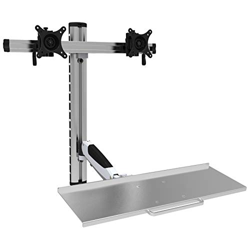 HFTEK FY09WS 2-Fach-Monitor-Halterung Halter Wandhalterung für Bildschirme von 15 bis 24 Zoll mit VESA75 / 100 – Tastaturablage mit Gasdruckfedergelenk von HFTEK