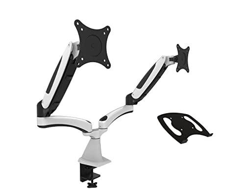 HFTEK - Monitor Halterung Tischhalter für 2 Bildschirme von 15 bis 27 Zoll mit VESA 75/100 + Halterung für Tablet - iPad - Laptop - Notebook (HF124GW+D15) von HFTEK
