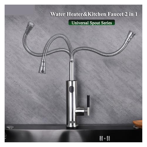 HFWRDVJCM Elektrischer Warmwasserbereiter 220, 2-in-1-Küchenarmatur, Durchlauferhitzer, fließender elektrischer Wasserhahn, Dusche, Geyser(Silver) von HFWRDVJCM