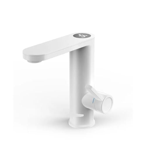 HFWRDVJCM Warmwasserbereiter 220, 2-in-1-Waschtischarmatur, Kalt- und Warmwasserhahn, Durchlauferhitzer, fließender elektrischer Wasserhahn, beheizter Mischer(Matte White) von HFWRDVJCM