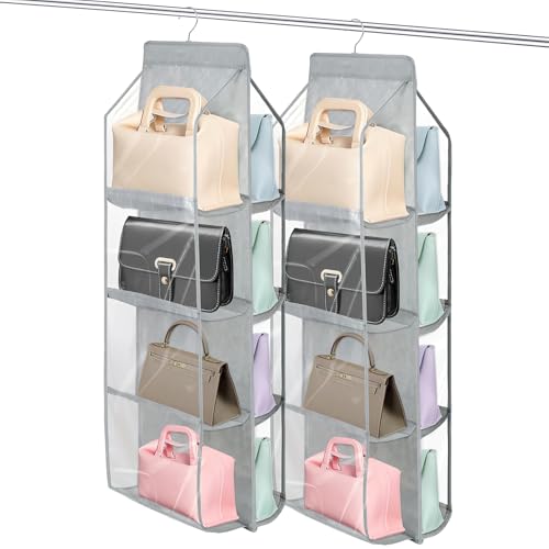 HFYZZ 2 Stücke Handtaschen Aufbewahrung Faltbarer Kleiderschrank Organizer Hängend mit 8 Durchsichtigen Kunststofffächern Veranstalter für Kleiderschrank, über Tür, Wohnzimmer, Grau HFYZZ 2 Stücke Handtaschen Aufbewahrung Faltbarer Kleiderschrank Organizer Hängend mit 8 Durchsichtigen Kunststofffächern Veranstalter für Kleiderschrank, über Tür, Wohnzimmer, Grau von HFYZZ