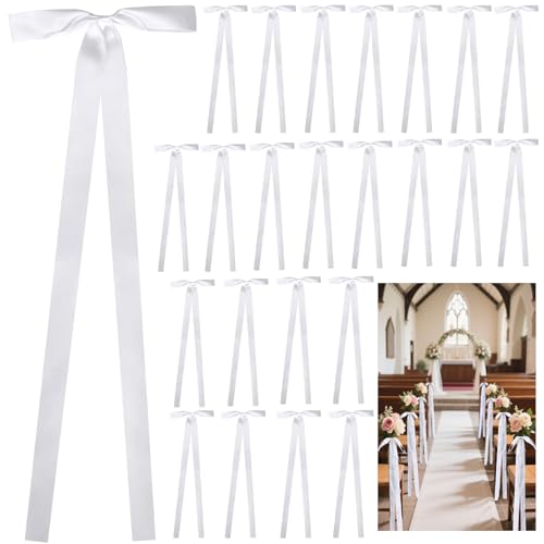 HFYZZ 24 Stück große Hochzeitsschleifen mit langem Schwanz, 25,4 x 90,8 cm, Zeremonie, Kirchenbank, Dekorationen für Hochzeit, Brautparty, Empfang, Kirchenbank von HFYZZ