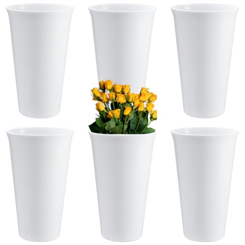 HFYZZ Blumeneimer für Schnittblumen, 24 cm, Kunststoff, moderne runde Vasen für Tafelaufsätze, dekorative Kunststoffvasen für Zuhause, Büro, Hochzeitsdekorationen, Weiß, 6 Stück von HFYZZ