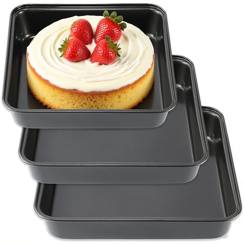 HFYZZ Quadratisch Auflaufform 3er Set, Edelstahl Brownie Kuchenform Eckig mit Antihaftbeschichtet, Schwarz Quadratische Backform für Kuchen Lasagne Aufläufe, Leicht zu Reinigen von HFYZZ