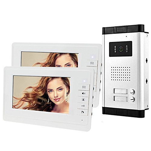 HFeng 7'' LCD Farbe Wired Video Türsprechanlage Systemkit 700TVL IR COMS Nachtsicht Außenkamera Türklingel für Multi-Wohnungen/Familie/Home Weiß Monitore 100 Meter (1 camera 2 monitors) von Diginex