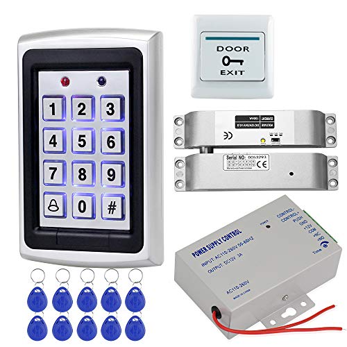 HFeng Kit Türzugangskontrollsystem Metall 125KHz RFID Tastatur + DC12V 3A Stromversorgungs Controller + Elektronische elektromagnetische Schlösser + 10pcs Keys (with Bolt Lock) von HFeng