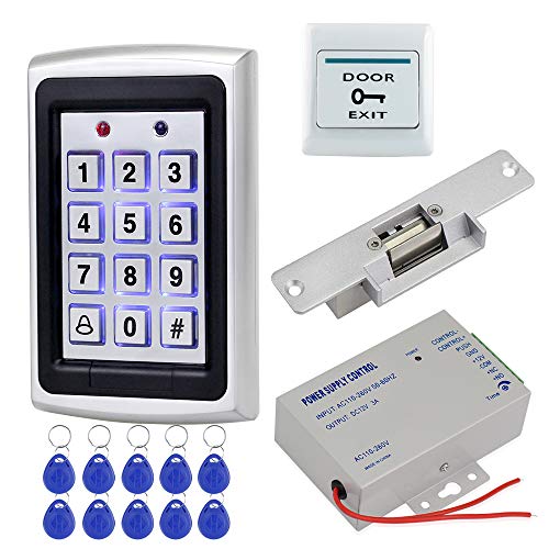 HFeng Kit Türzugangskontrollsystem Metall 125KHz RFID Tastatur + DC12V 3A Stromversorgungs Controller + Elektronische elektromagnetische Schlösser + 10pcs Keys (with Strike Lock) von HFeng