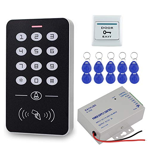 HFeng Kit Zugangskontrollsystem 125kHz RFID Tastatur + DC12V 3A Stromversorgungs Controller + Türausgangstaste + 10pcs Keychains Karte für Hausalarm Holz/Metall/Glastür von HFeng