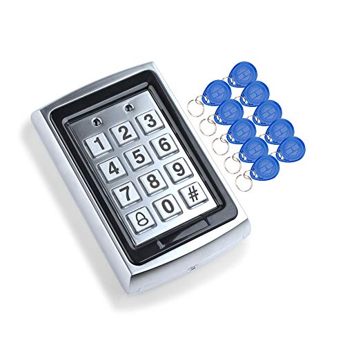 HFeng RFID Metall Zugangskontrolle Tastatur 125 kHz EM Kartenleser mit 10 EM4100 keyfobs 500 benutzer WG26 Für Tür Access Control System (Tastatur + 10 Tasten) von HFeng