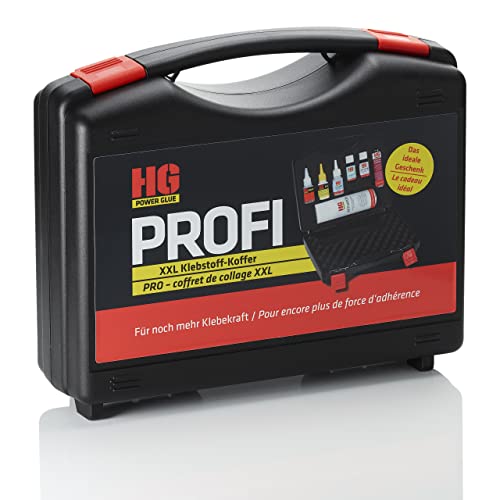 HG POWER GLUE XXL Profi Klebstoff Koffer I Die Schweißnaht aus der Flasche & Cleaner & Primer & Aktivator & Epoxy Stick I Kleberset für Kunststoffe Metall Stein Keramik Holz Leder uvm. von HG POWER GLUE