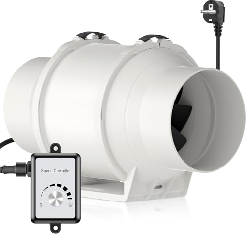 HG Power 125mm Regelbar Abluftventilator, Rohrventilator mit Ventilator Drehzahlregler Energiesparend Leise Kanalventilator Badlüfter Rohrlüfter für Küchen Badezimmer Garage Abluftgebläse von HG Power