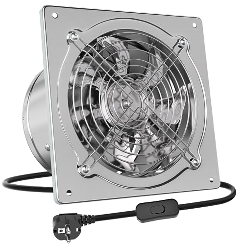 HG Power 200mm Abluftventilator 980m³/h Badlüfter Leiser mit Rücklaufklappe Leistungsstarke Wandventilator mit EU-Stecker für Küche Badezimmer Garage Untergeschoss, Silber von HG Power