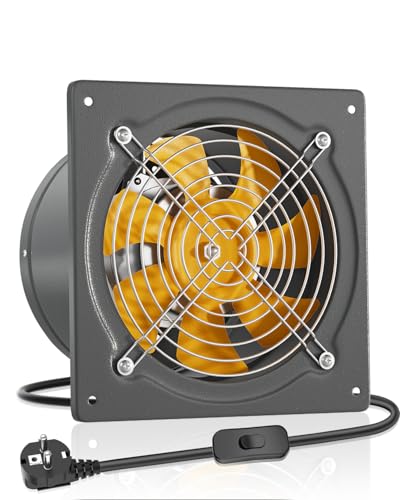 HG Power 200mm Abluftventilator 980m³/h Badlüfter Leiser mit Rücklaufklappe Leistungsstarke Wandventilator mit EU-Stecker für Küche Badezimmer Garage Untergeschoss, Grau von HG Power