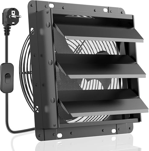 HG Power 300mm Abluftventilator Industrie Wandventilator 1300m³/h Wandlüfter mit Maschensieb Auspuffventilator mit EU-Stecker Aluminium Fensterventilator für Keller Garage Küche von HG Power