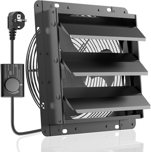 HG Power 300mm Abluftventilator mit Drehzahlregler Industrie Wandventilator 1300m³/h Wandlüfter Regelbar mit Maschensieb Aluminium Fensterventilator mit EU-Stecker für Keller Garage küche Lamellen von HG Power