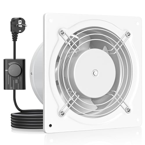 HG Power Abluftventilator 150mm - 525m³/h Badlüfter Leiser mit Rücklaufklappe, Geschwindigkeitsregler, Stecker, 38W Industrieller Wandventilator für Küche Badezimmer Garage Untergeschoss, Weiß von HG Power