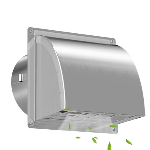 HG Power Lüftungsgitter 100mm Edelstahl, Wetterschutzgitter dn 100 mm, Belüftungsgitter, Integrierte Rückstauklappe, Wandanschluß Abluft, für Wäschetrockner, Küchen, Ø 10 cm (15.5 * 15.5cm), Silber von HG Power