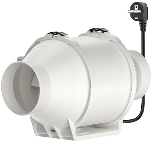 HG Power Rauchabzug Rohrventilator 100mm, Abluftventilator 230V Leise Kanalventilator Energiesparend Badlüfter Rohrlüfter mit EU-Stecker für Küchen Badezimmer Garage von HG Power