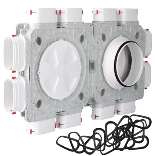 HG HAVA Luftverteiler OVAL 12x52x117 mm Ø160 (PP), Doppel-Verteilerbox für Flachkanal-System, Zu- und Abluftkasten, Plenum-Box zur Rekuperation, inkl. 24 Dichtungen & 24 Halteklammern, Flexivent von HG hava